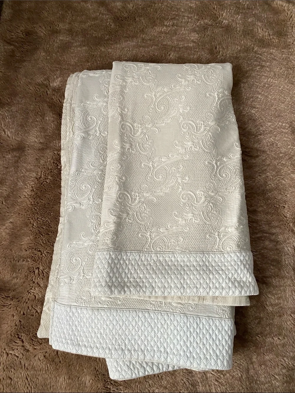 Neutral Cream Embossed Comforter with Quilted Trim